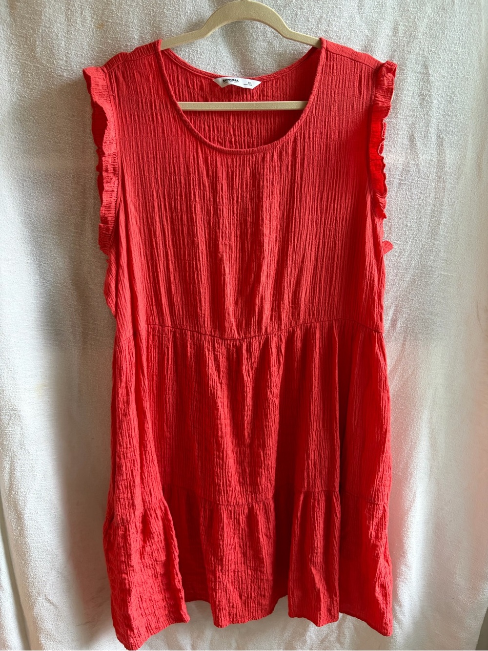 Sonoma Bright Coral Sleeveless Ruffle-Tiered Tunic